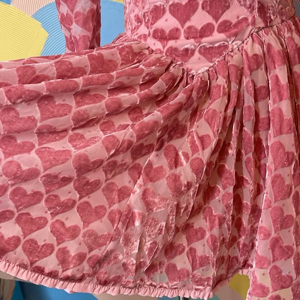 For Love and lemons Velvet pink heart Dress Theresa Mini Dress NWT - Picture 3 of 14